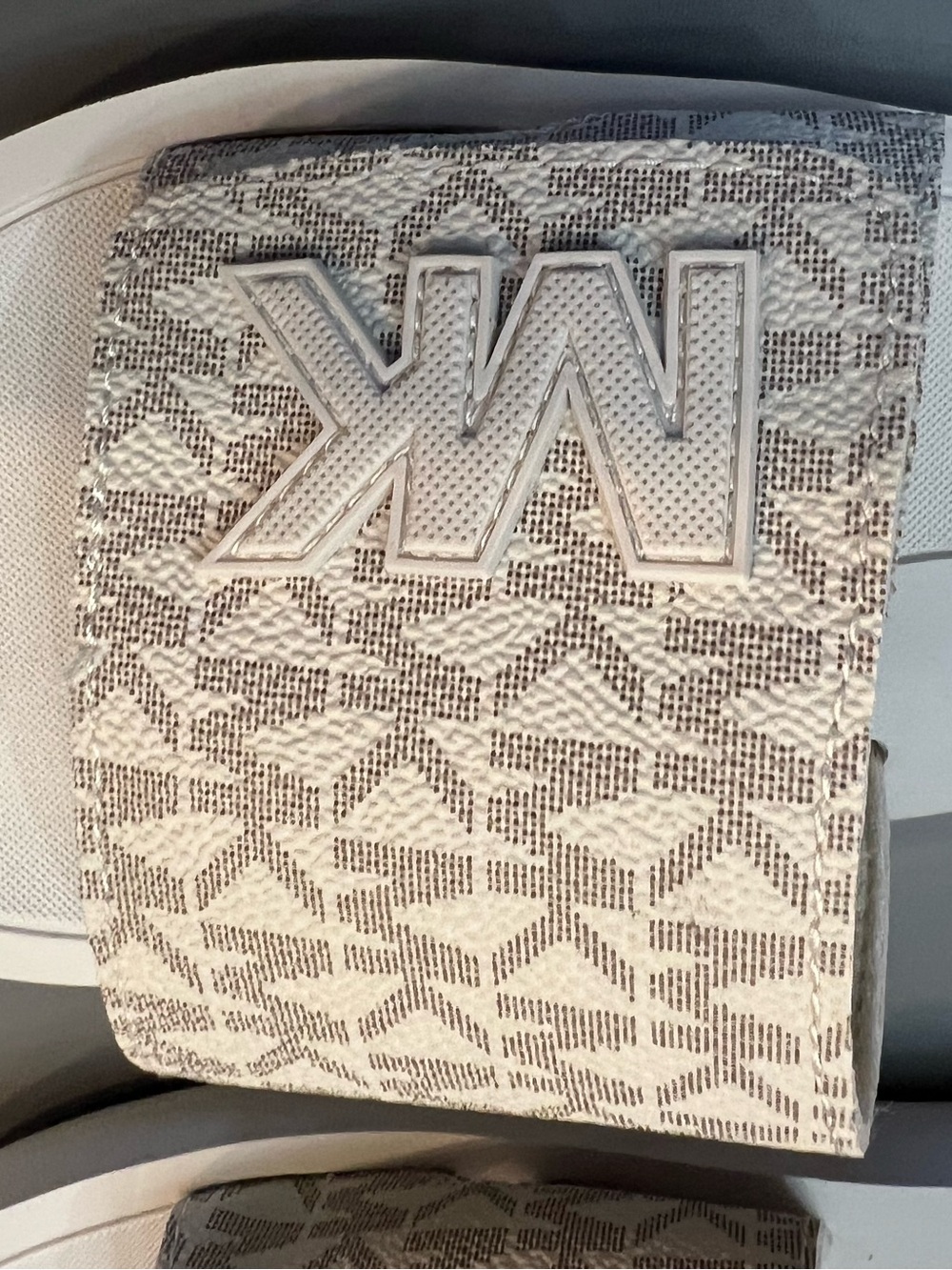 Michael Kors Metallic Logo Slide Sandals in Silver, Gold, and White - Picture 6 of 8